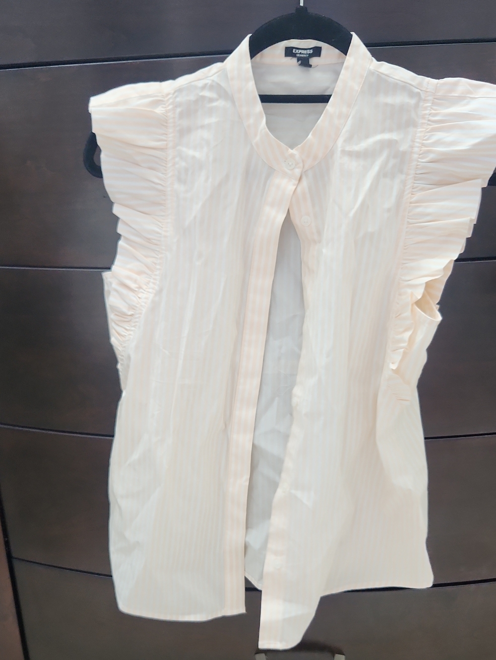 Express Light Pink Ruffle Cap Sleeve Button-Front Blouse